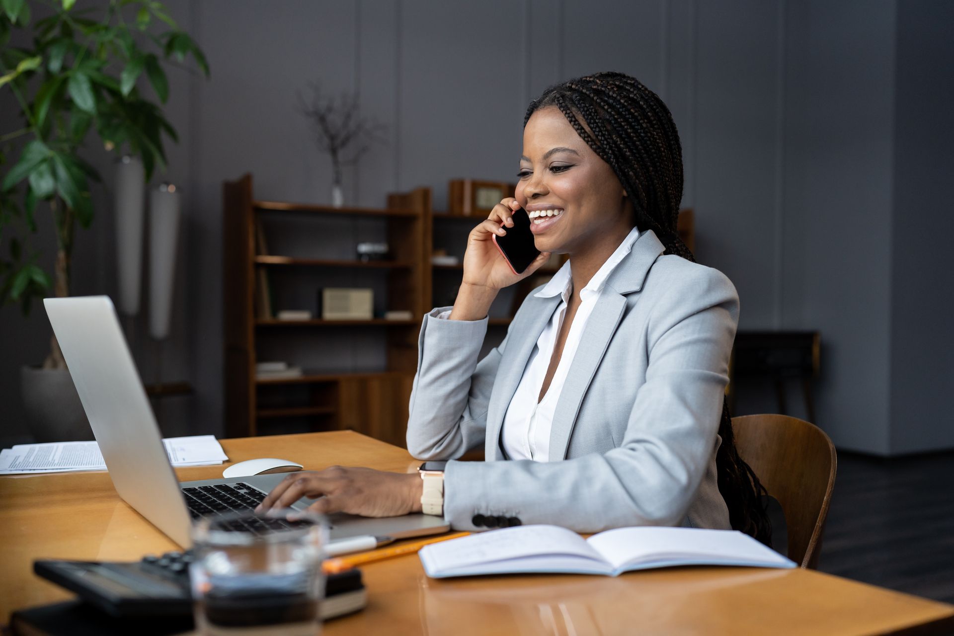 Business woman using Hughesnet