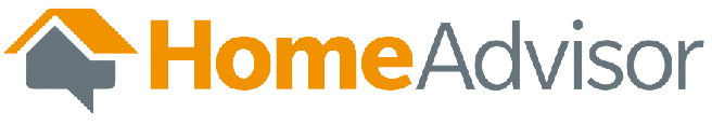 HomeAdvisor logo with an orange roof and grey chat bubble.