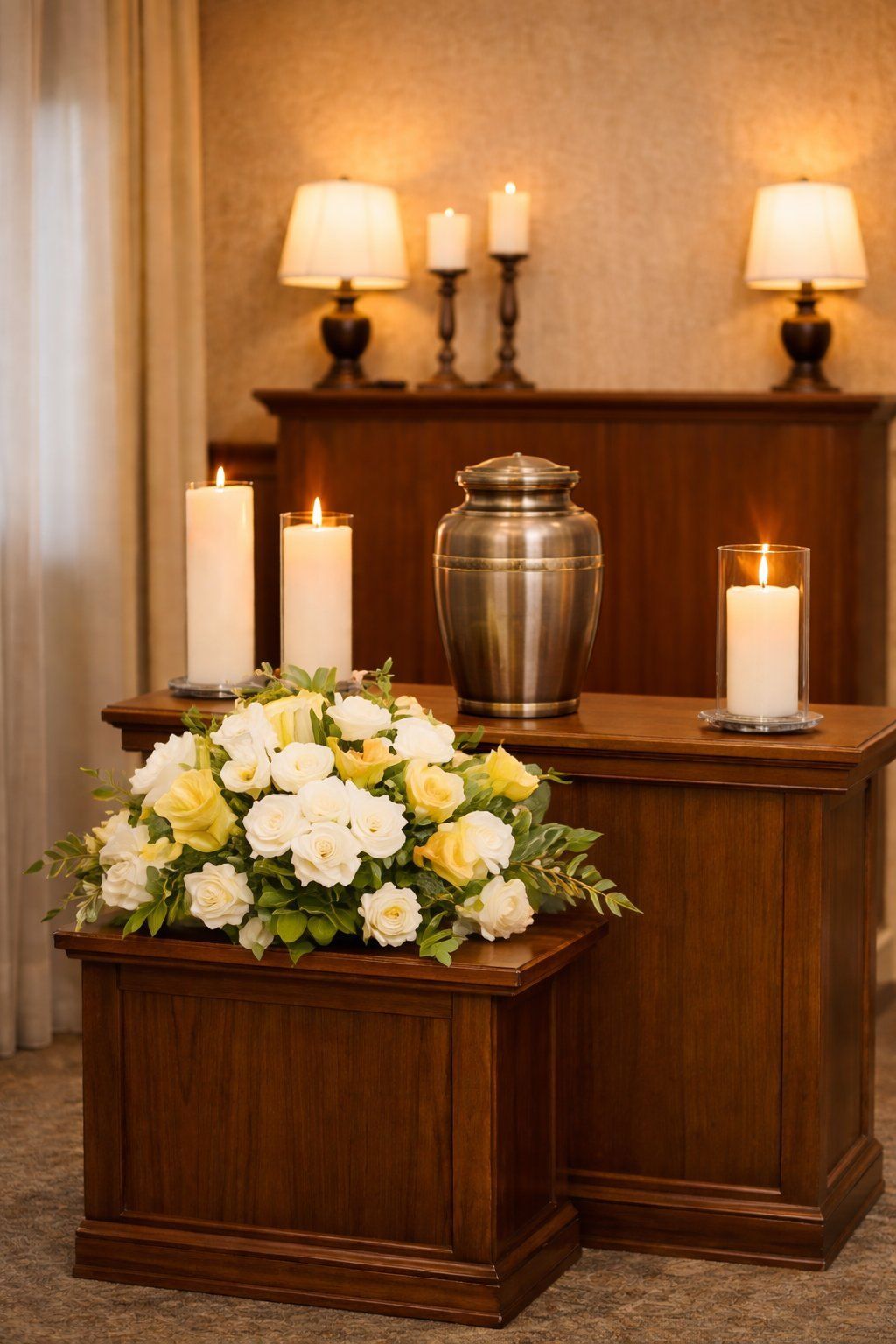 Serene memorial service setup with urn in Tulsa OK