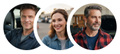 Three smiling adults in circular profile portraits, wearing casual shirts. | OG Autoworks