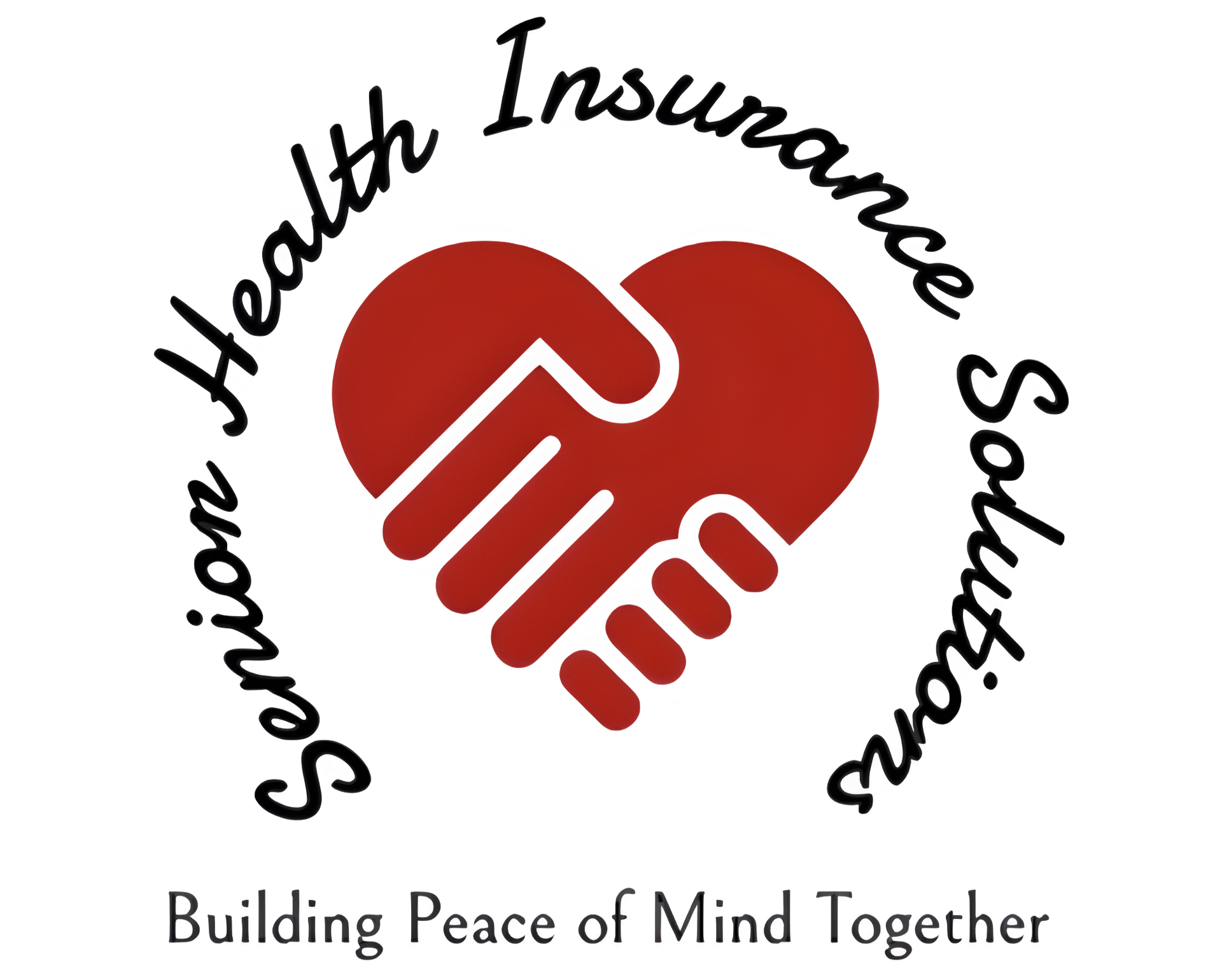 Red handshake heart logo with “Senior Health Insurance Solutions” and tagline “Building Peace of Mind Together”