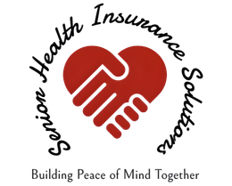 Red handshake heart logo with “Senior Health Insurance Solutions” and tagline “Building Peace of Mind Together”