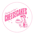 Pink circular logo reading “Cherry on top CHEESECAKES” with a woman holding a cake.