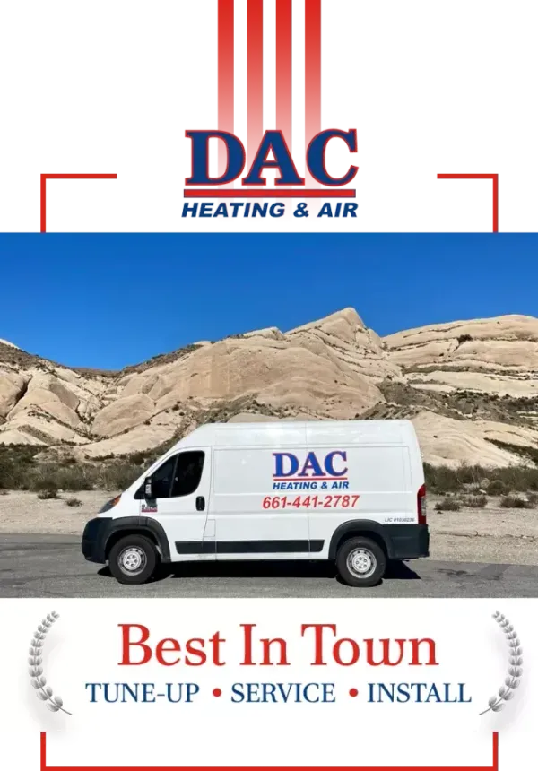 A white van with dac heating and air written on it