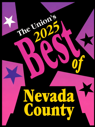 “The Union’s 2025 Best of Nevada County” award graphic in pink, yellow, and black with star shapes
