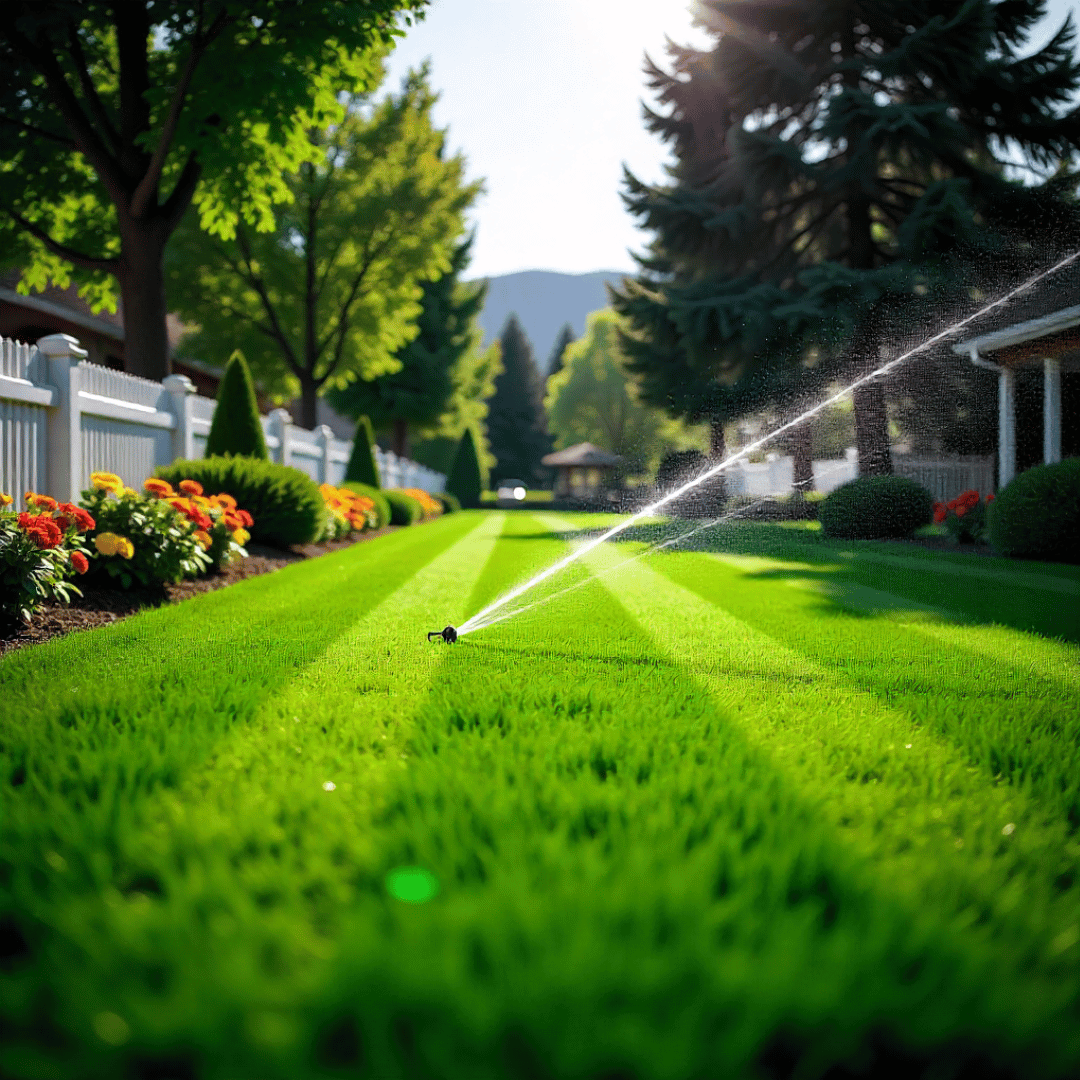 A man is spraying a lawn with a sprayer.