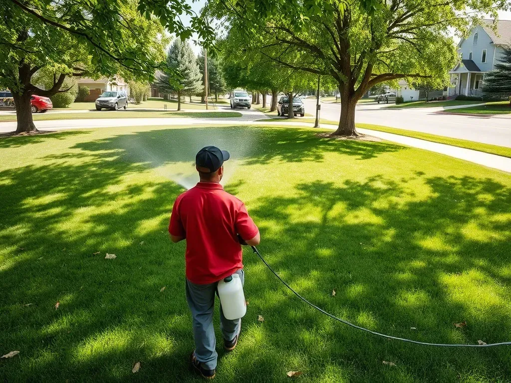 A man is spraying a lawn with a sprayer.