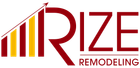 Rize Remodeling logo with red and gold rising bars and stylized red text