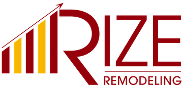 Rize Remodeling logo with red and gold rising bars and stylized red text