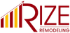 Rize Remodeling logo with red and gold rising bars and stylized red text