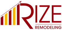 Rize Remodeling logo with red and gold rising bars and stylized red text