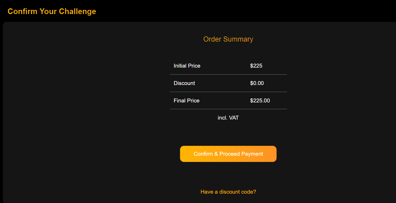 Funded Engineer screenshot of placing order.