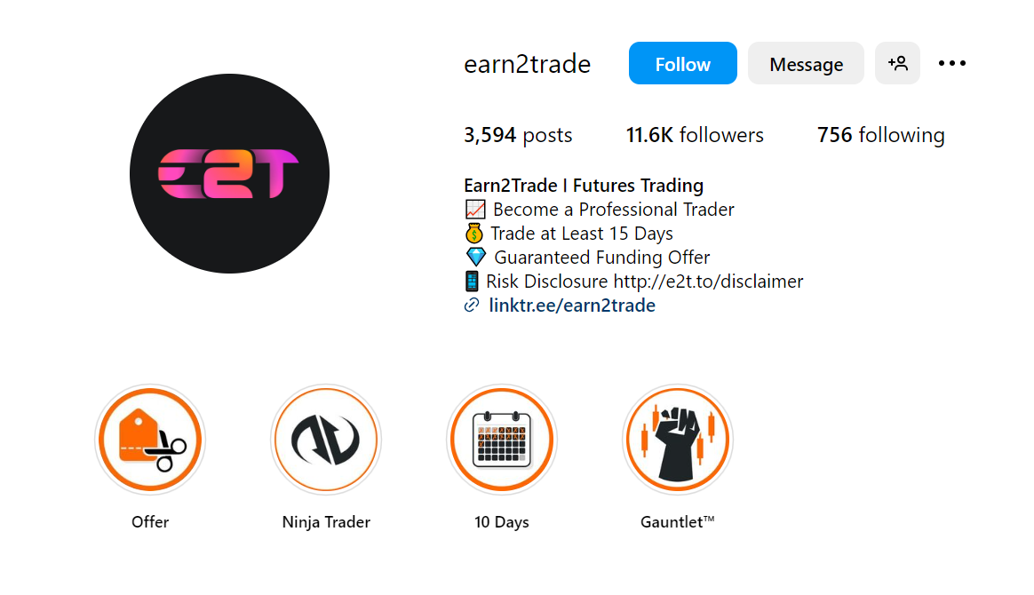 Earn2Trade Instagram Page Earn2Trade Instagram Page