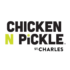 The logo for chicken n pickle st. charles is black and green.
