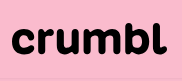 The word crumbl is written in black on a pink background.
