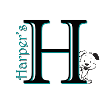 A harper 's logo with a dalmatian dog peeking out of the letter h.