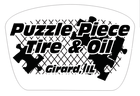 Puzzle Piece Tire & Oil logo with checkered background, Girard, IL.