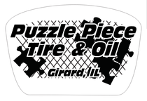 Puzzle Piece Tire & Oil logo with checkered background, Girard, IL.