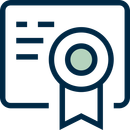 An icon of a certificate with a ribbon around it.