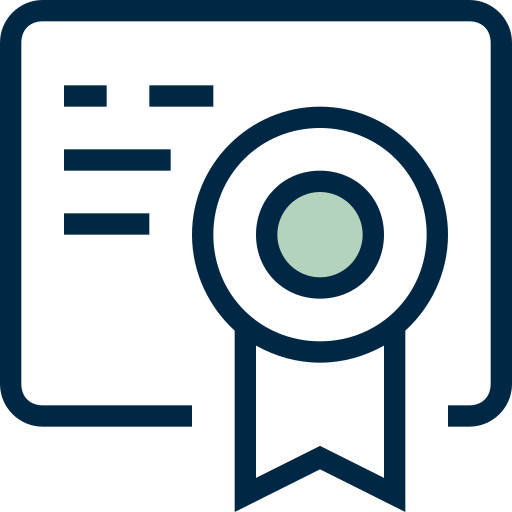 An icon of a certificate with a ribbon around it.