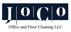 Logo for JOCO Office and Floor Cleaning LLC, navy blue rectangle with white text.