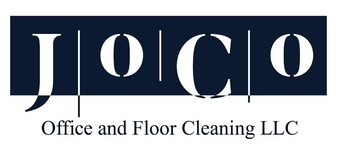Logo for JOCO Office and Floor Cleaning LLC, navy blue rectangle with white text.