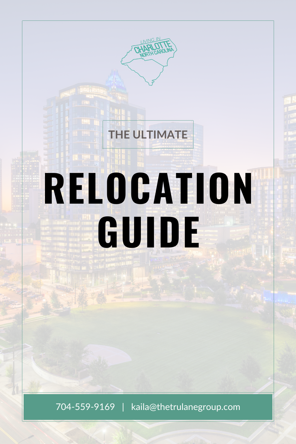 Promotional cover for “The Ultimate Relocation Guide” over a city skyline background