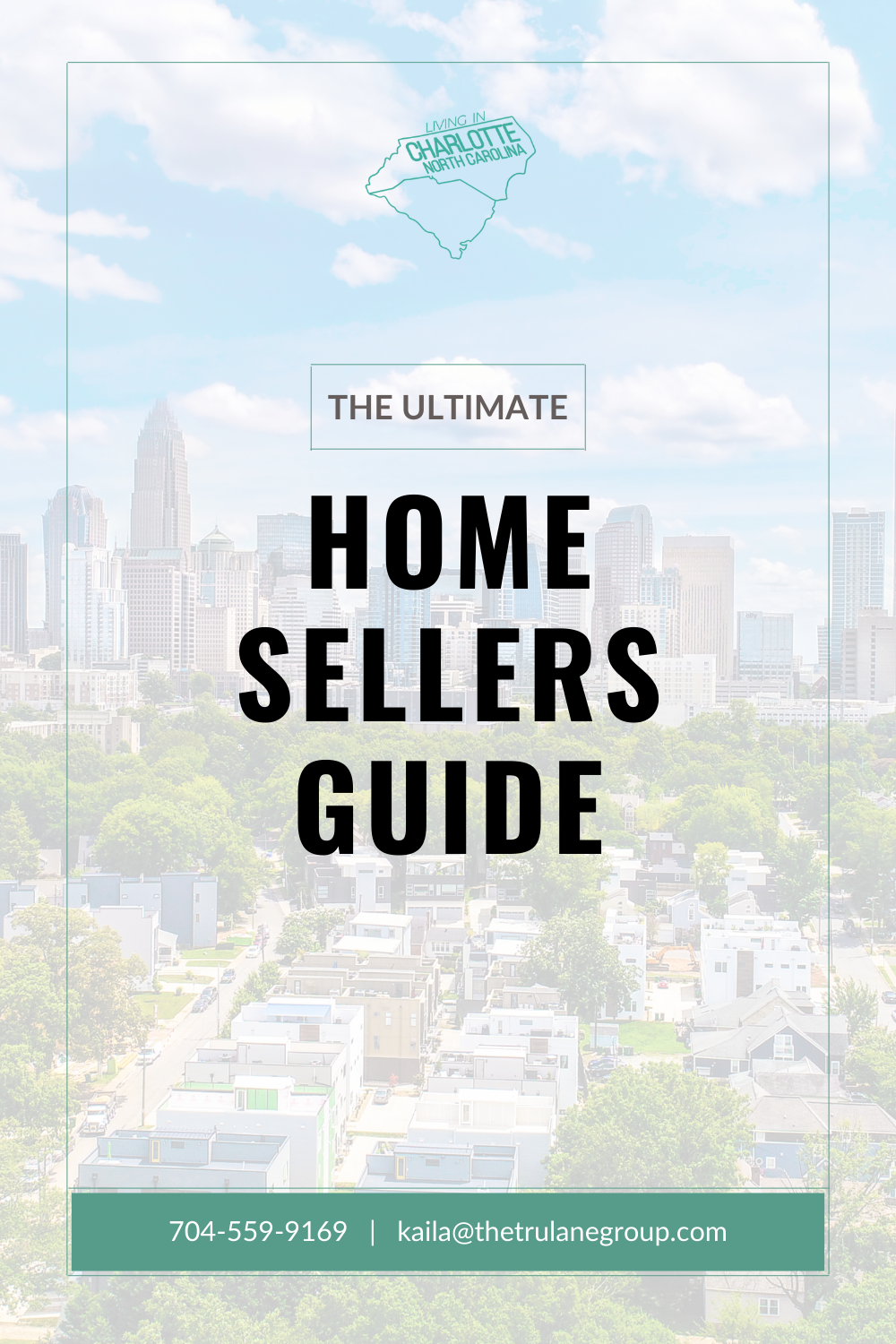 Cover for “The Ultimate Home Sellers Guide” over a faint cityscape, with teal accents and house icon.