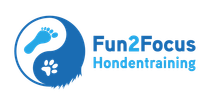 Fun2Focus Hondentraining logo met blauw hondenpootje en tekst