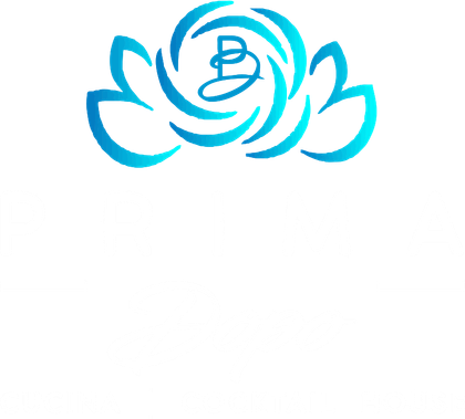 Multicolor blue flower with text prima dopo cucina & cocktail house in white text