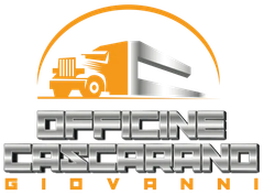 Logo per traslochi aziendali arancione e grigio con icona di un camion e testo italiano “OFFICINE CASCANO GIOVANNI”