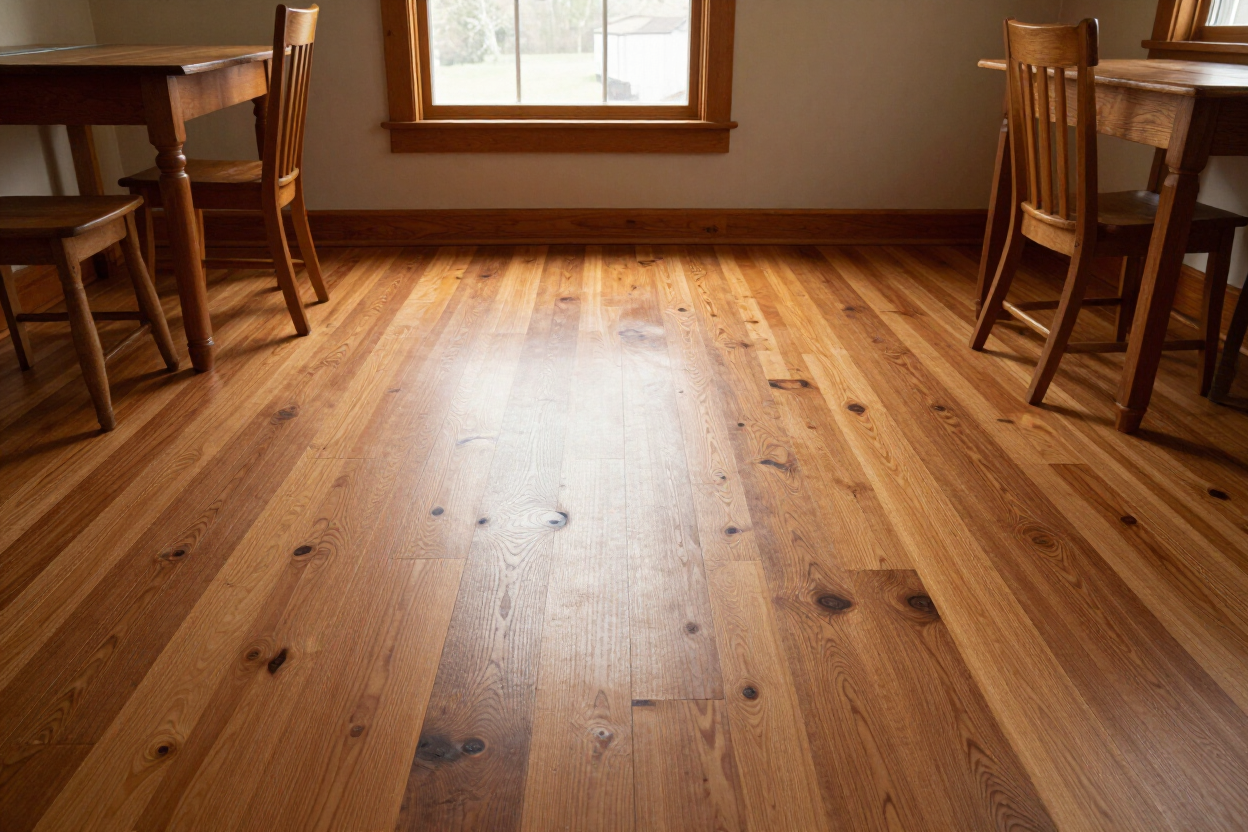 Empty wooden room with sunlit hardwood floor