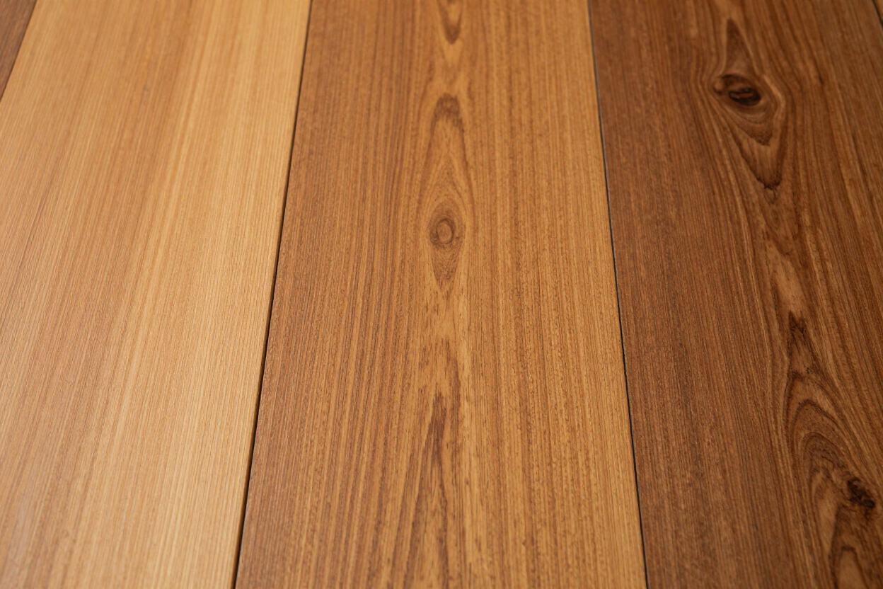 Close-up of three wooden floorboards