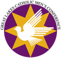 Great Lakes Catholic Men’s Conference logo with a white dove on a gold star over purple circle
