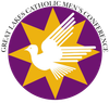Great Lakes Catholic Men’s Conference logo with a white dove on a gold star over purple circle