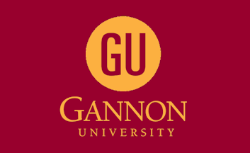 The logo for gannon university is on a red background