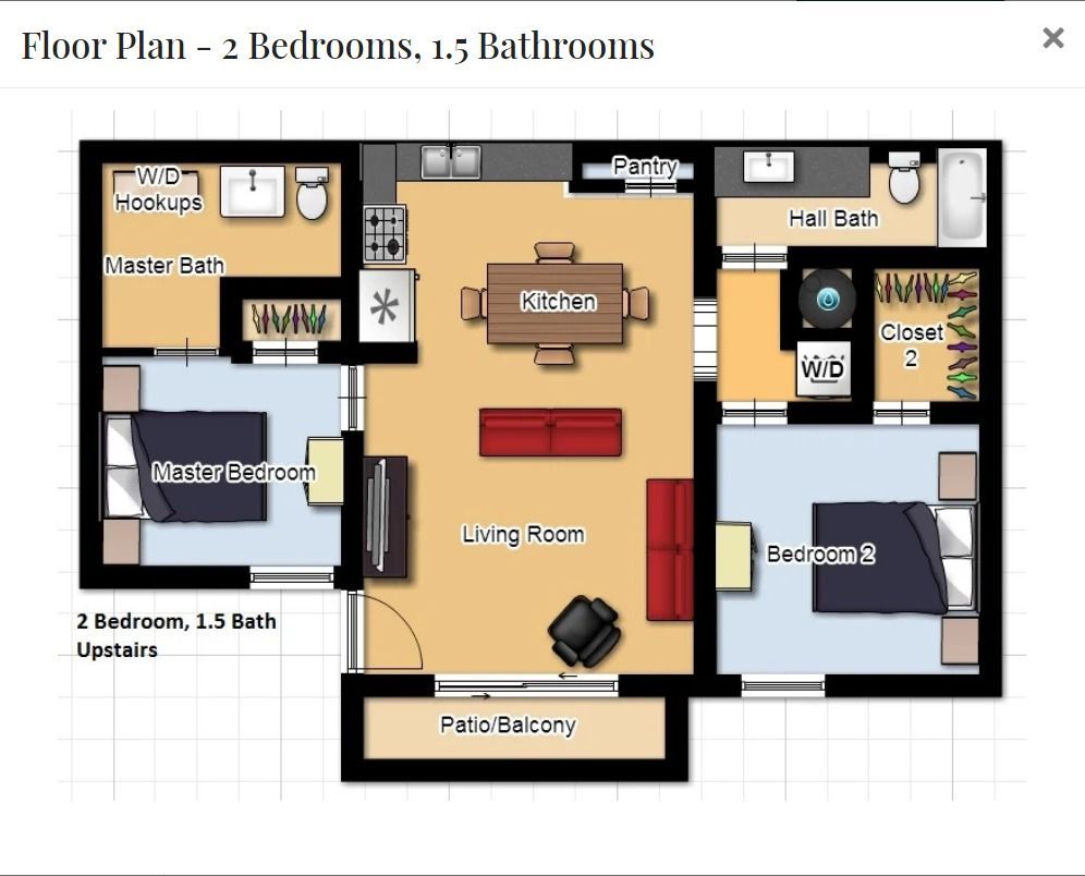 2 Bed, 1.5 Bath