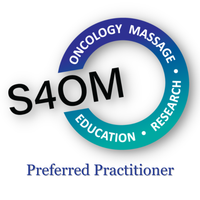 S40M Oncology Massage logo with blue ring and “Preferred Practitioner” text