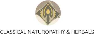 Logo for Classical Naturopathy & Herbals with a gold and brown circular leaf emblem