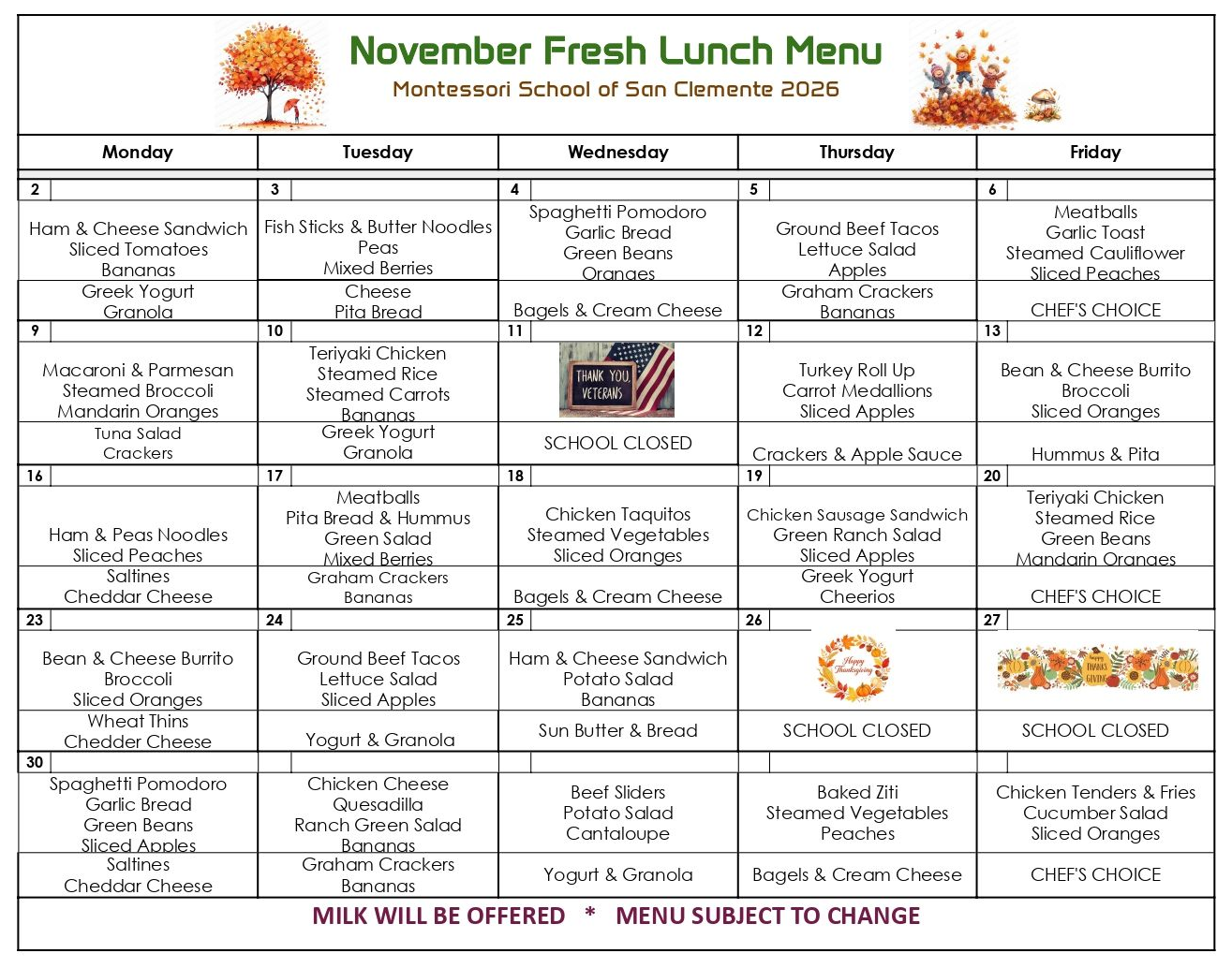 November Lunch Mennu
