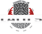Logo for Lalo's General Construction LLC. Features a brick chimney, silver text, and gray stone background. Includes a phone number.