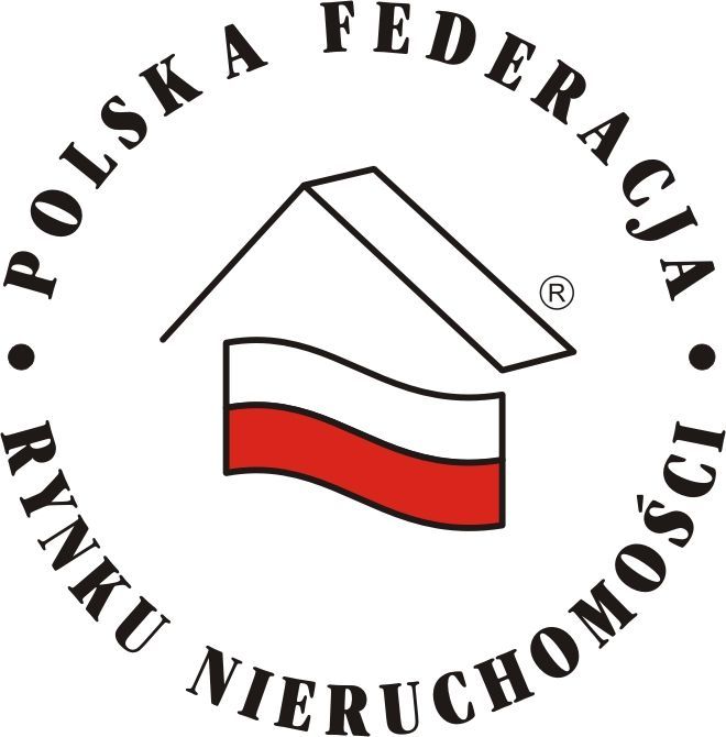 Logo for Polska Federacja Rynku Nieruchomości with stylized house and red-white Polish flag