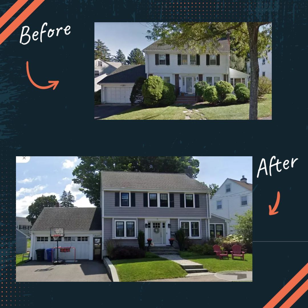 A before and after picture of a house
