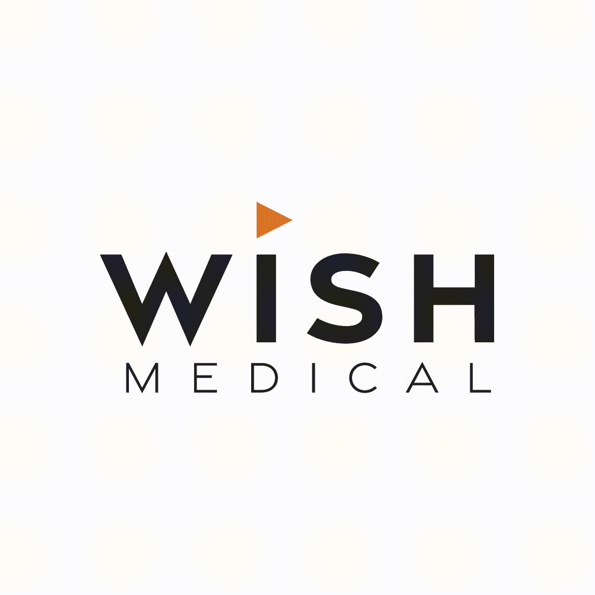 The logo for wish medical is black and orange on a white background.