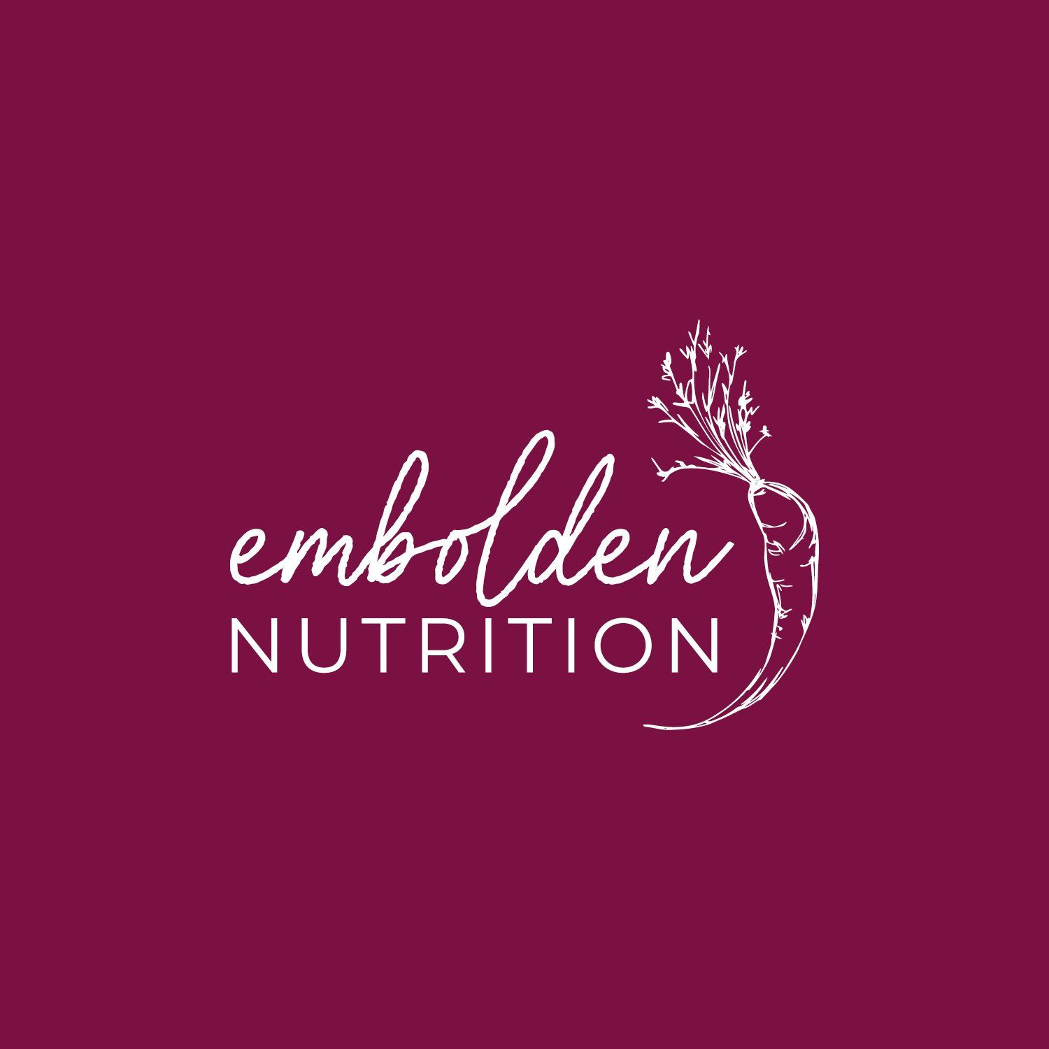 A logo for embollen nutrition with a carrot on a purple background