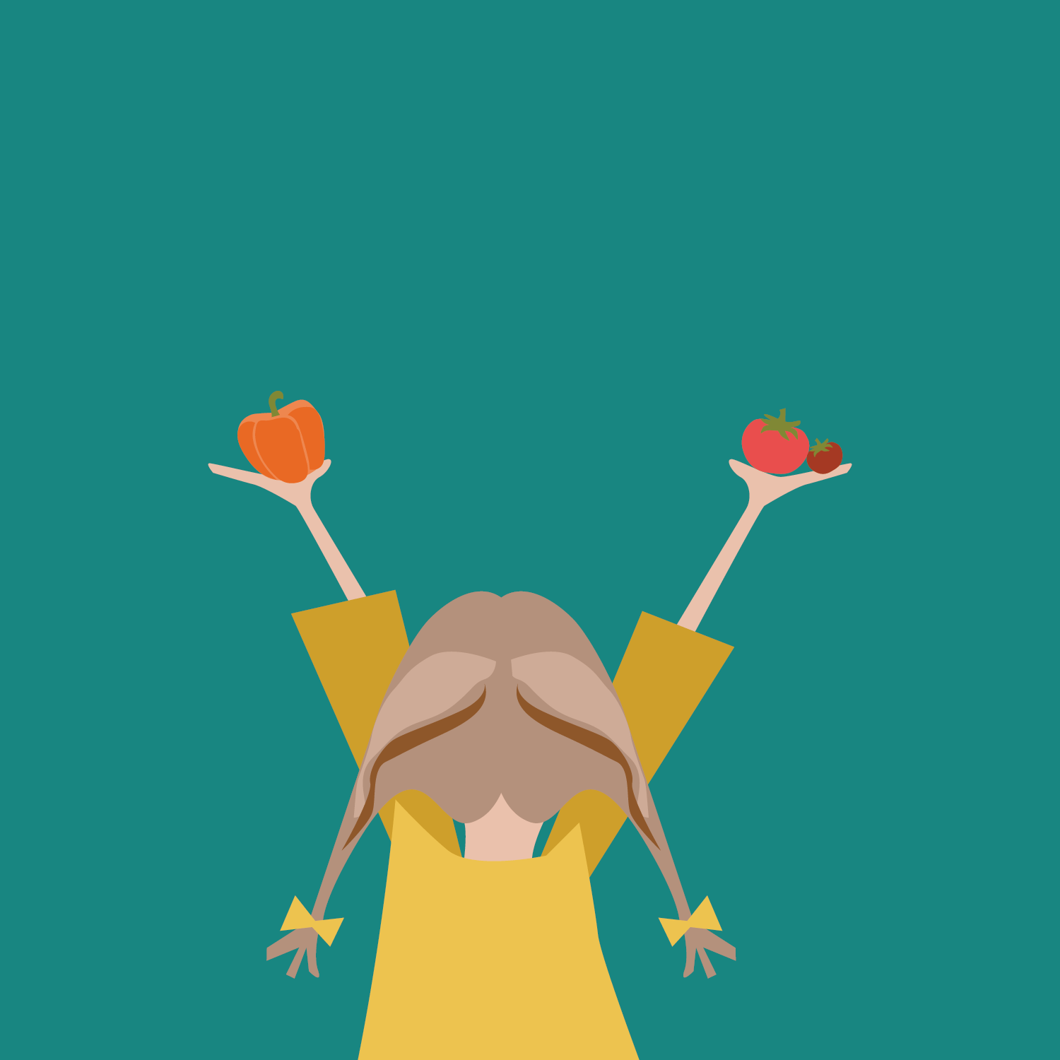 A girl is holding an apple and a tomato in her hands.