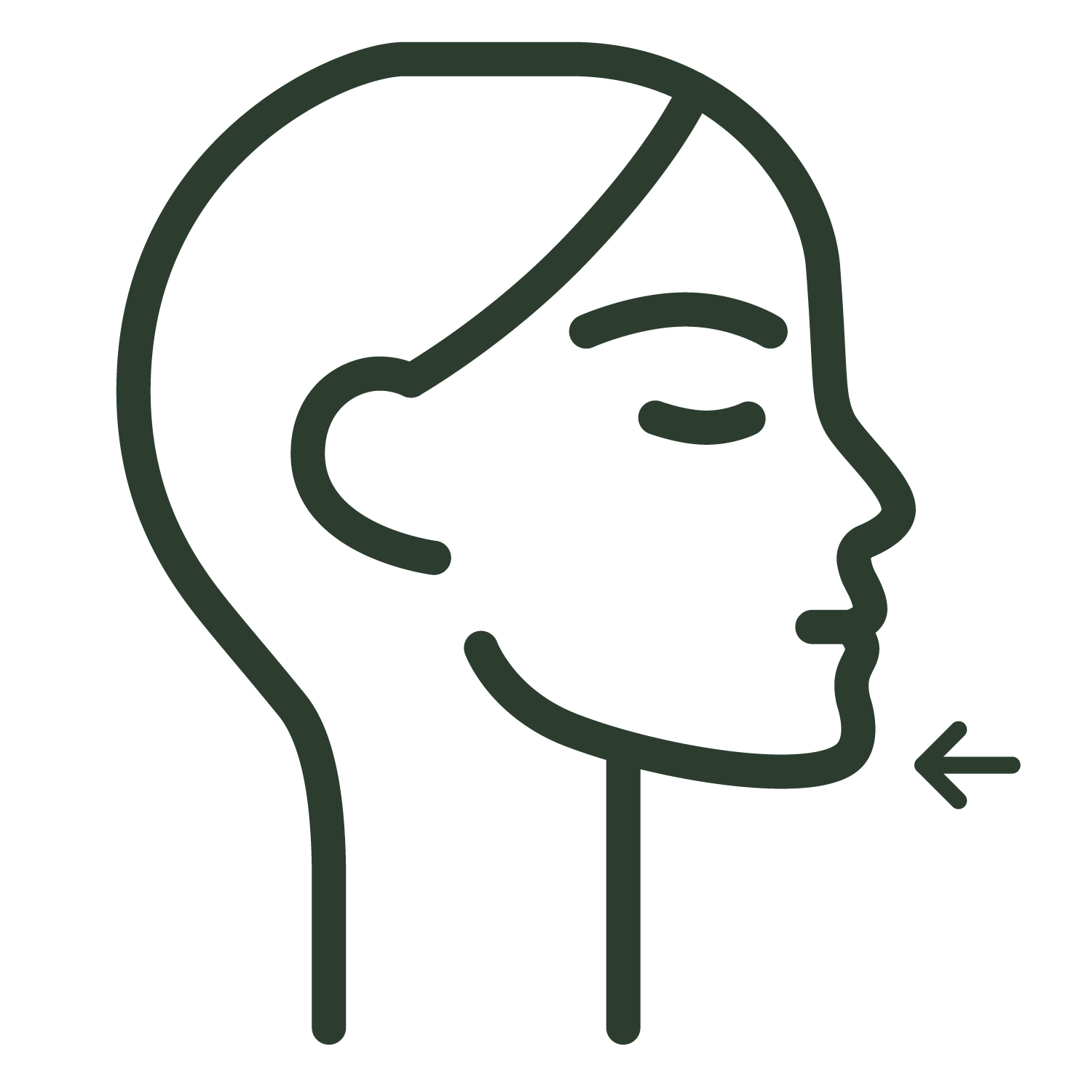 Side-profile line icon of a person with an arrow pointing to the mouth