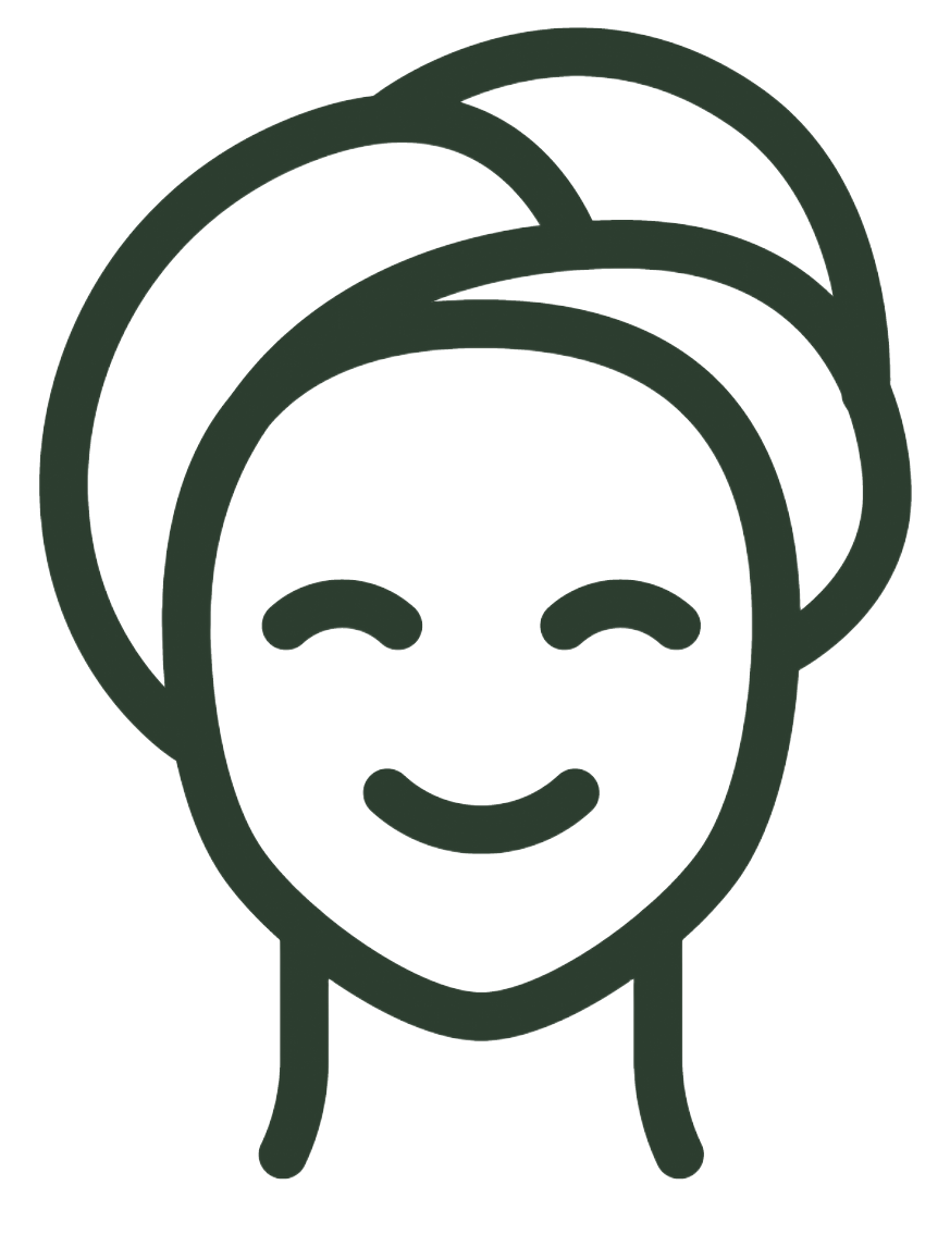 Smiling face line icon with closed eyes and hair outline