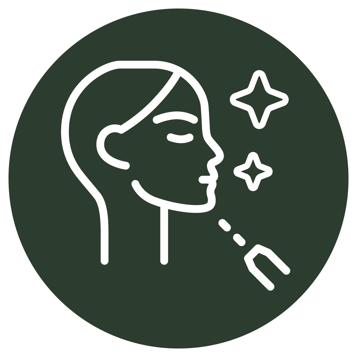 Profile of a person with closed eyes exhaling; arrow indicates breathing out.