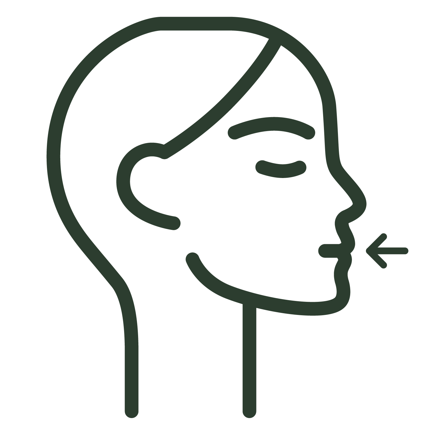 Side-profile line icon of a face with an arrow pointing to the nose/chin area